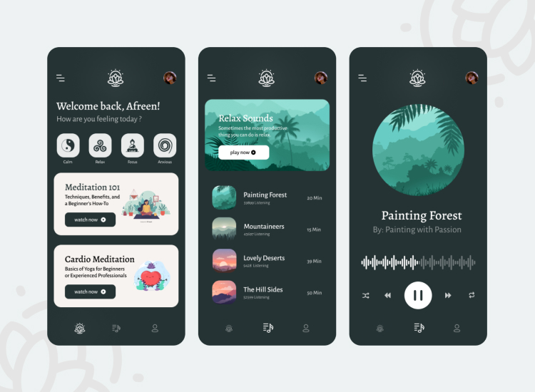 Meditation App Design - UI Freebies