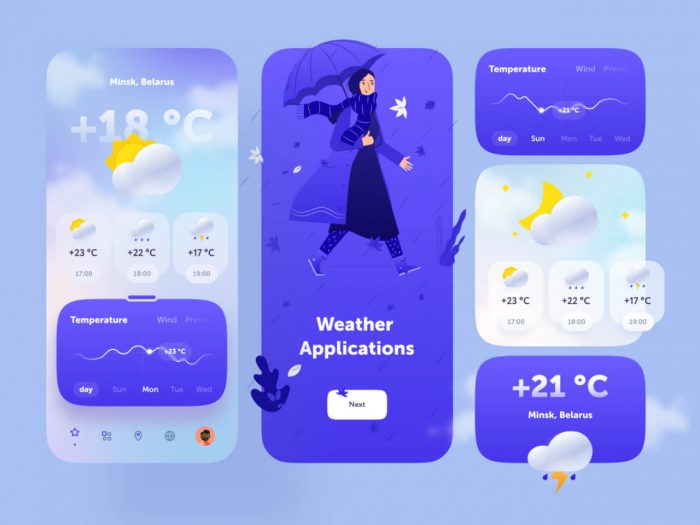20+ Beautiful Weather App UI Design ~ Free Fonts Download