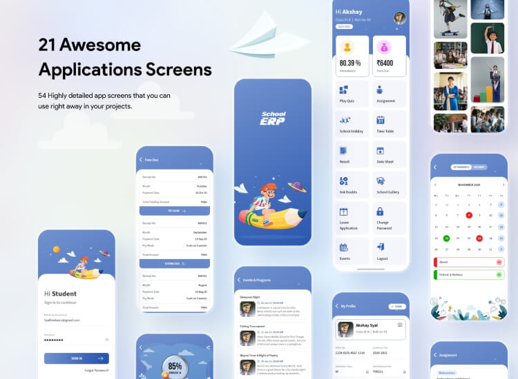 School Mobile App Design Free - UI Freebies