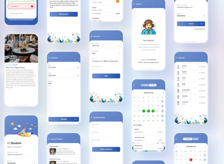 School Mobile App Design Free - UI Kitss For Free - UI Freebies
