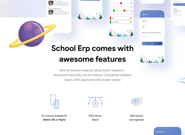School Mobile App Design Free - UI Kitss For Free - UI Freebies