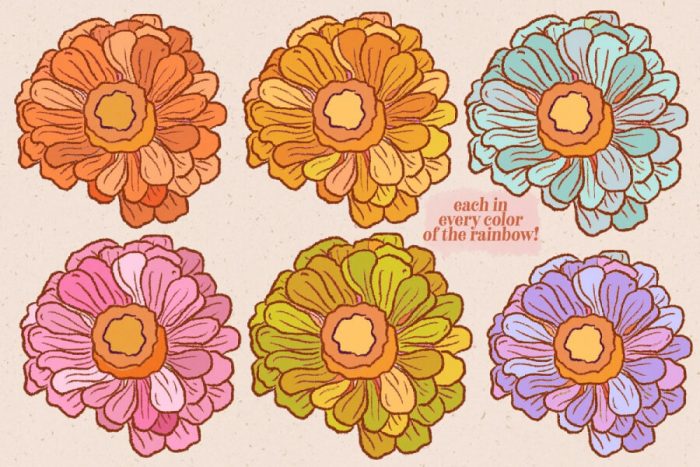 70s Flowers Illustration Pack - UI Freebies
