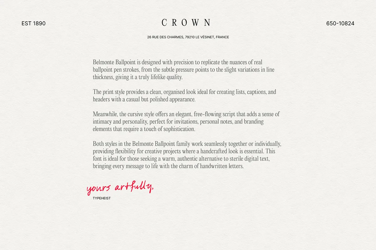 Belmonte Ballpoint font preview — sample text