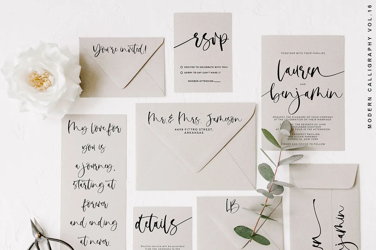 Bonjour font alphabet, numbers and glyphs