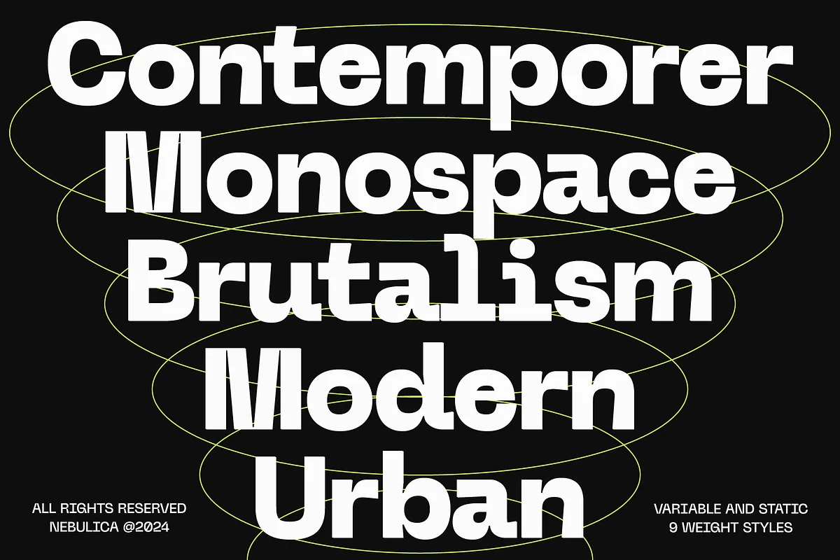 Nebulica font alphabet, numbers and glyphs