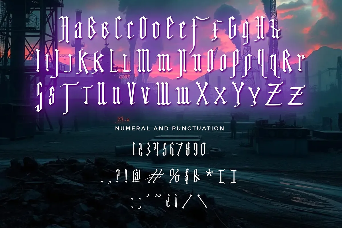 Nocturnal font alphabet, numbers and glyphs