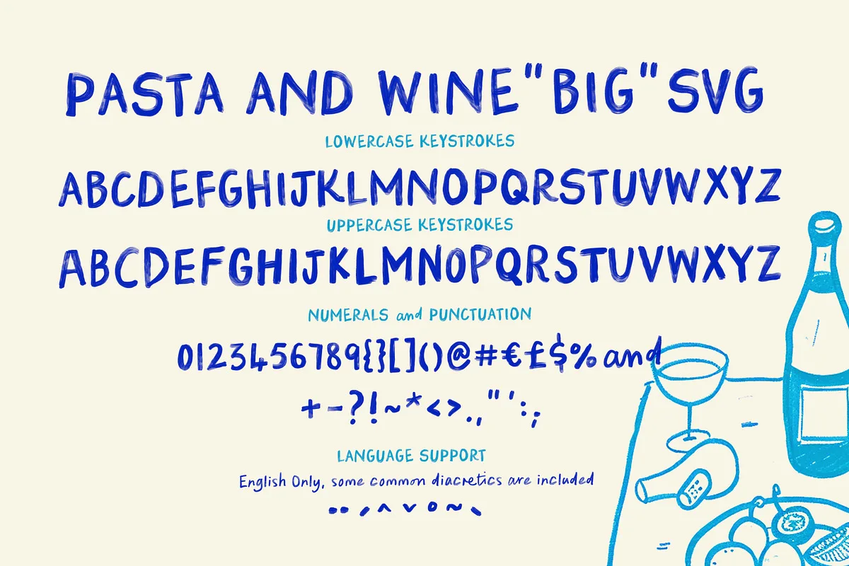 Pasta and Wine Font Pasta and Wine font alphabet, numbers and glyphs