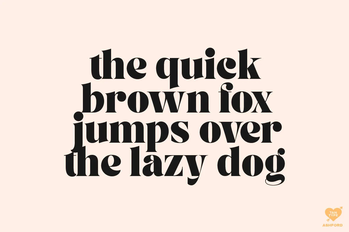 Tan Ashford font alphabet, numbers and glyphs