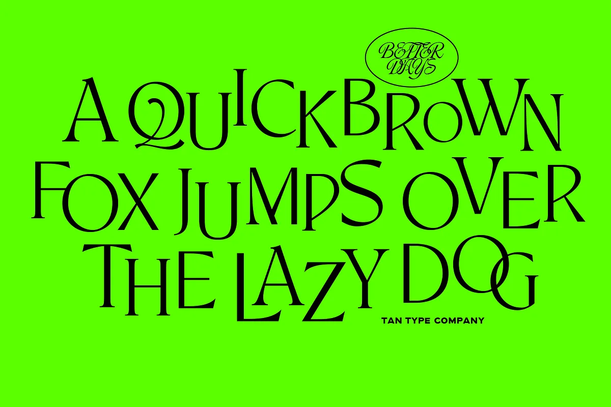 Tan Better Days font alphabet, numbers and glyphs